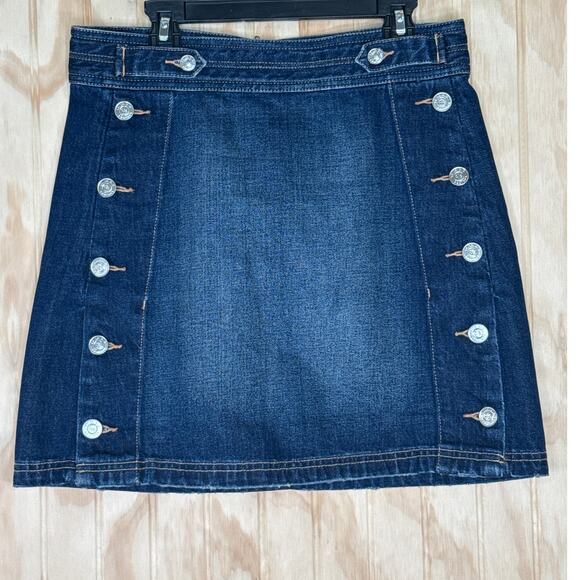 Current/Elliott Sailor Denim Mini Skirt Size 27 Blue Cotton Buttons Zip Back Y2K - Picture 1 of 6